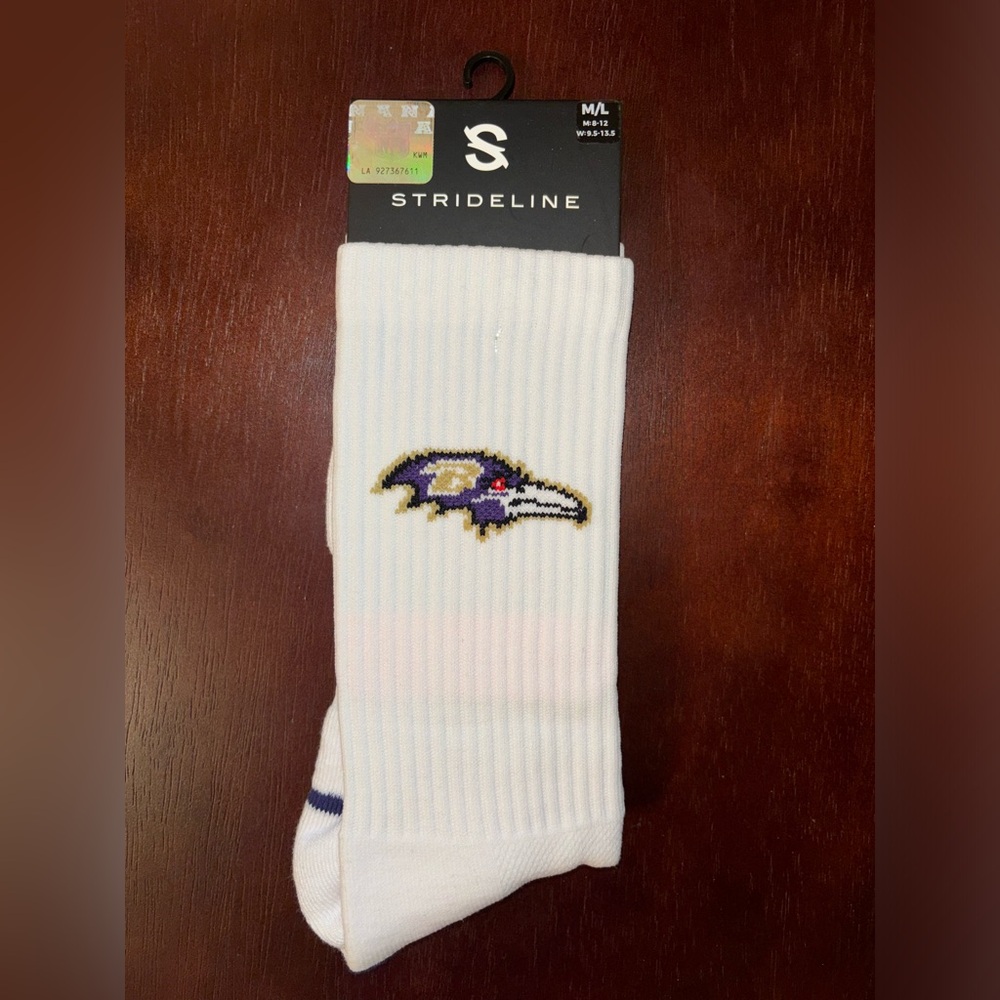 BALTIMORE RAVENS STRIDELINE CREW SOCKS NWT MEN’S SHOE SIZE 8-12